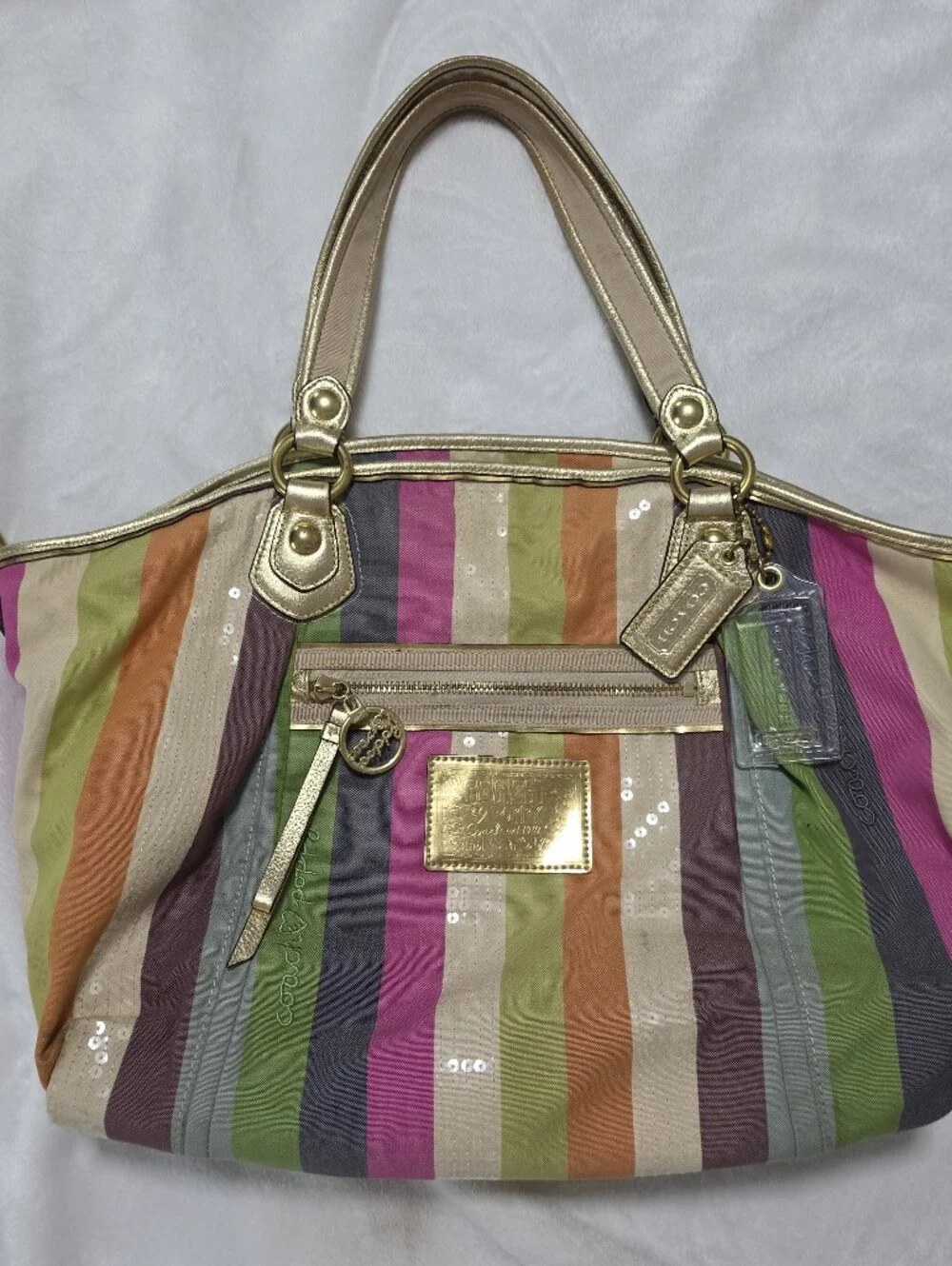 Coach POPPY Legacy Stripe Glam Tote